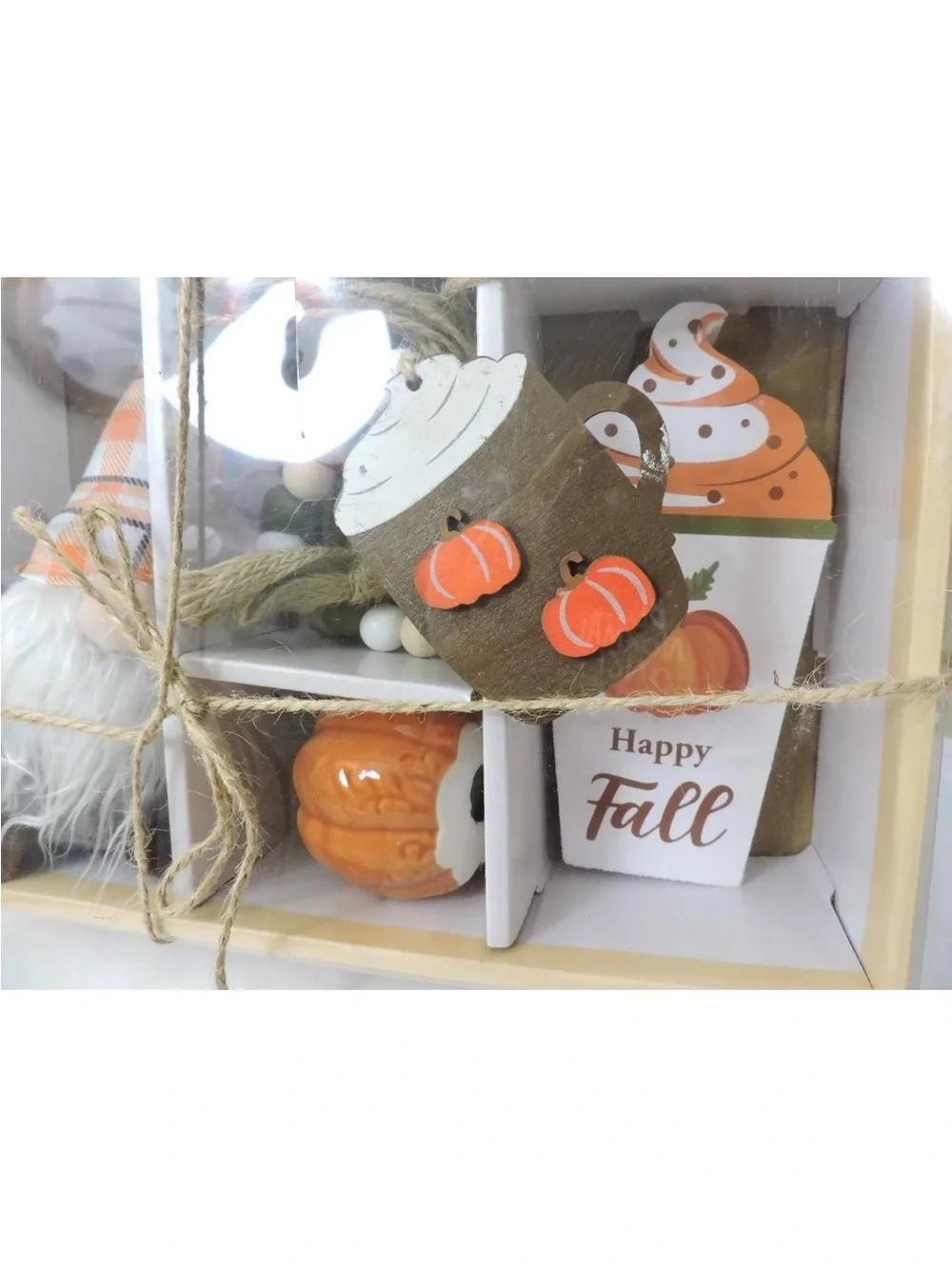 Fall Gnome Fall Decor Set 4 Piece  NIB Set Gnome, Pumpkin, Wood Figures, etc